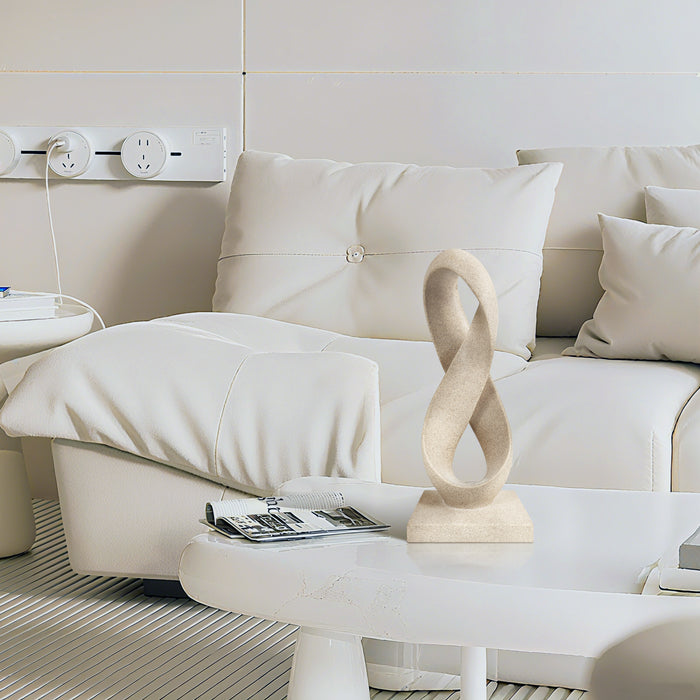 Beige Abstract Infinity Loop Sculpture, Stone Finish Modern Contemporary Home Accent Decor