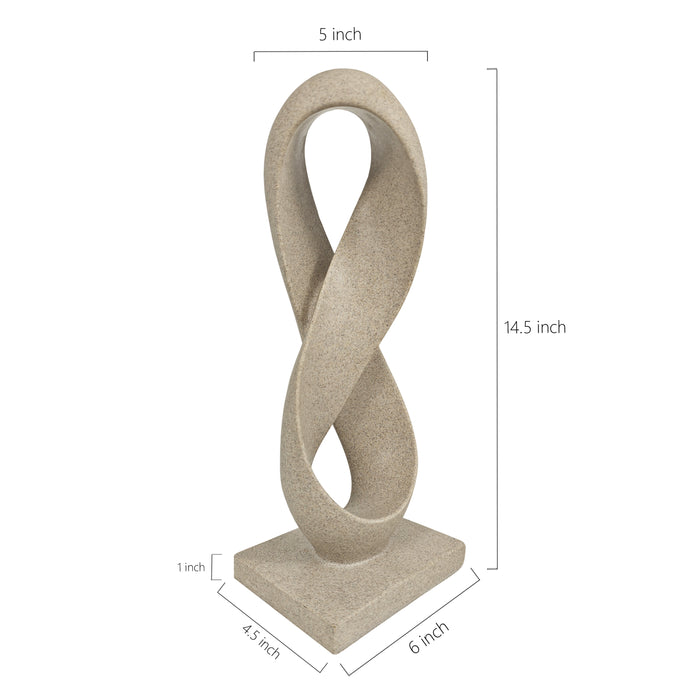 Beige Abstract Infinity Loop Sculpture, Stone Finish Modern Contemporary Home Accent Decor