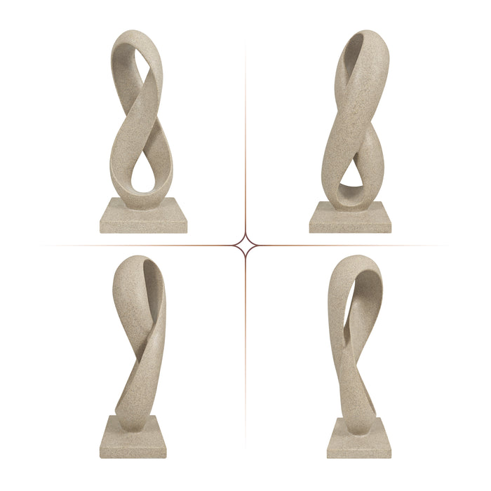 Beige Abstract Infinity Loop Sculpture, Stone Finish Modern Contemporary Home Accent Decor