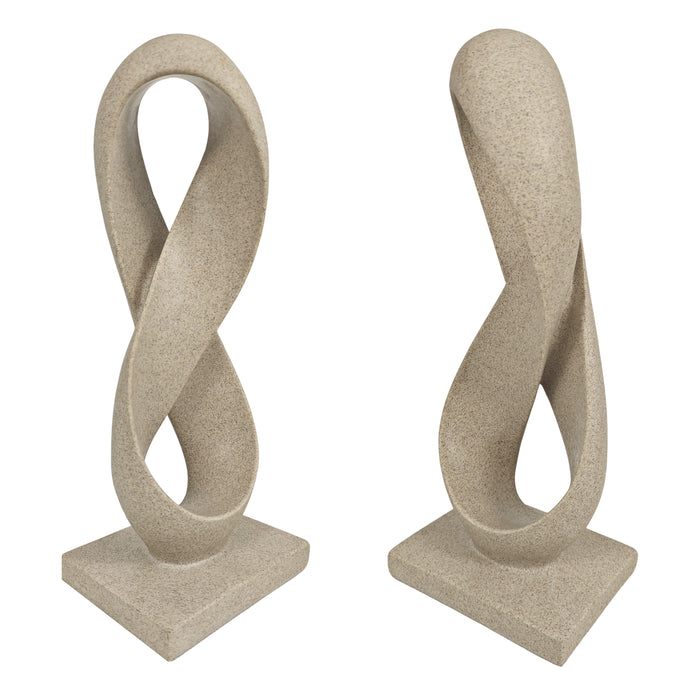 Beige Abstract Infinity Loop Sculpture, Stone Finish Modern Contemporary Home Accent Decor