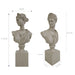 Two stone busts with dimensions indicated on a white background.
