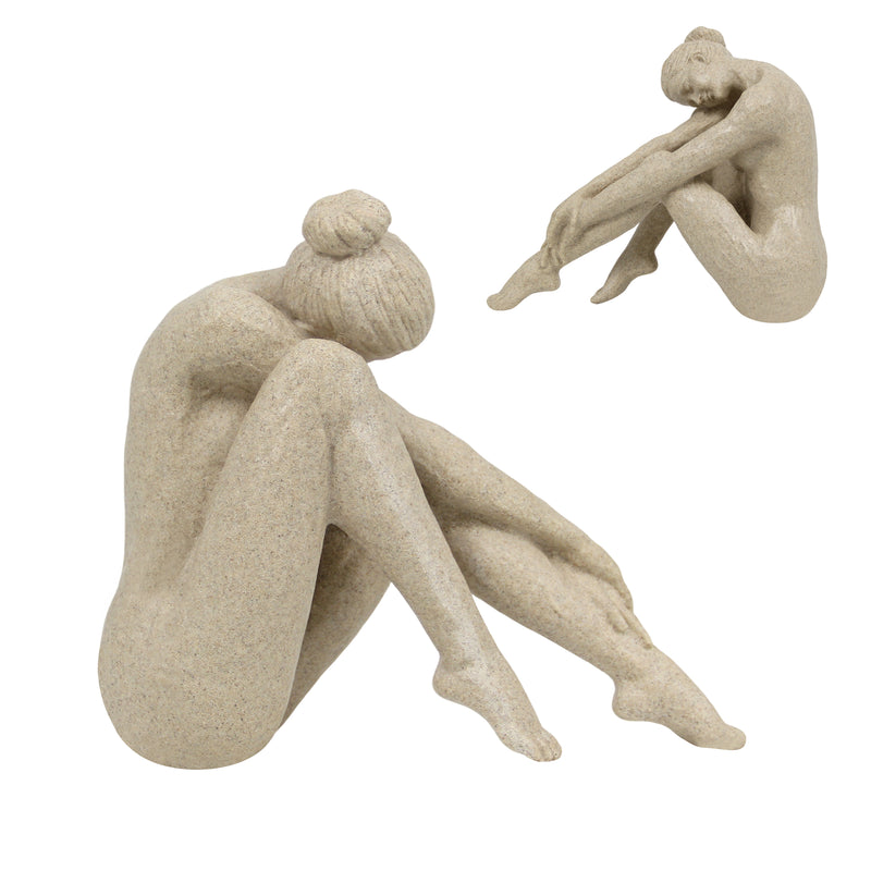 Modern Abstract Seated Female Sculpture, Lady Figurative Statue for Tabletop Shelf Bookshelf, Contemporary Home Décor Accent
