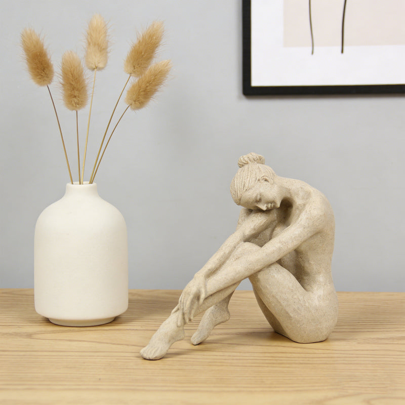 Modern Abstract Seated Female Sculpture, Lady Figurative Statue for Tabletop Shelf Bookshelf, Contemporary Home Décor Accent