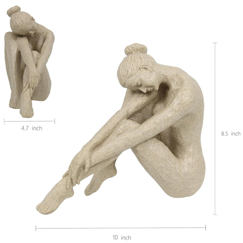 Modern Abstract Seated Female Sculpture, Lady Figurative Statue for Tabletop Shelf Bookshelf, Contemporary Home Décor Accent