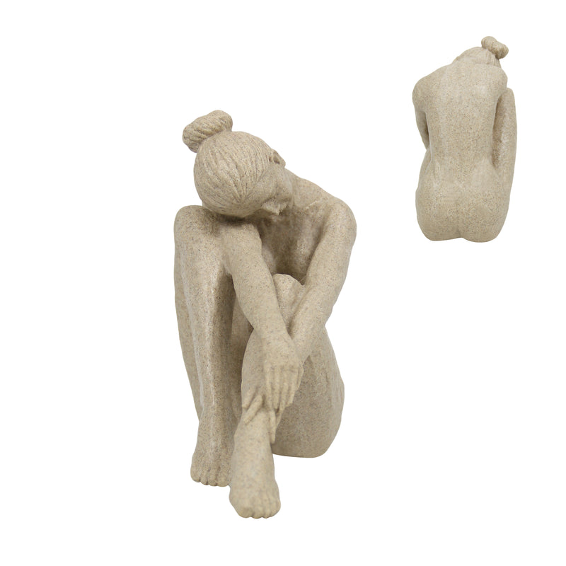 Modern Abstract Seated Female Sculpture, Lady Figurative Statue for Tabletop Shelf Bookshelf, Contemporary Home Décor Accent