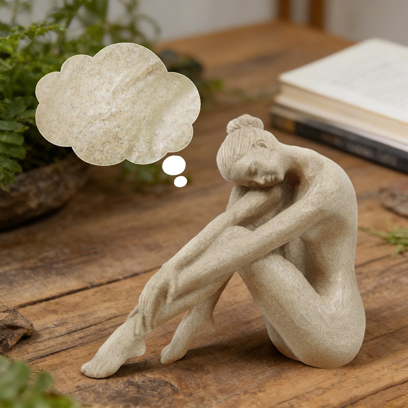 Modern Abstract Seated Female Sculpture, Lady Figurative Statue for Tabletop Shelf Bookshelf, Contemporary Home Décor Accent