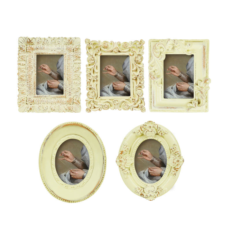 Vintage Picture Frames, Small Ornate Frames for 1.5x2 inch Wallet Size Photos, 5-Pack Victorian Miniature Photo Display, Antique Style Tabletop Desk Shelf Décor