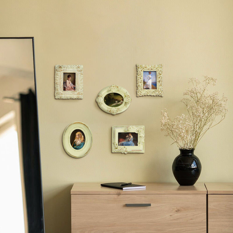 Vintage Picture Frames, Small Ornate Frames for 1.5x2 inch Wallet Size Photos, 5-Pack Victorian Miniature Photo Display, Antique Style Tabletop Desk Shelf Décor