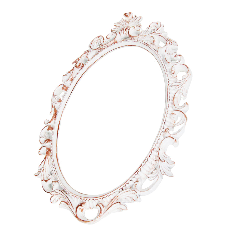Distressed White Ornate Frame 13x18 in, 10x13.5 Oval Opening, Shabby Chic Style Open Back Resin Frame for DIY Crafts, Canvas Art, Wall Decor