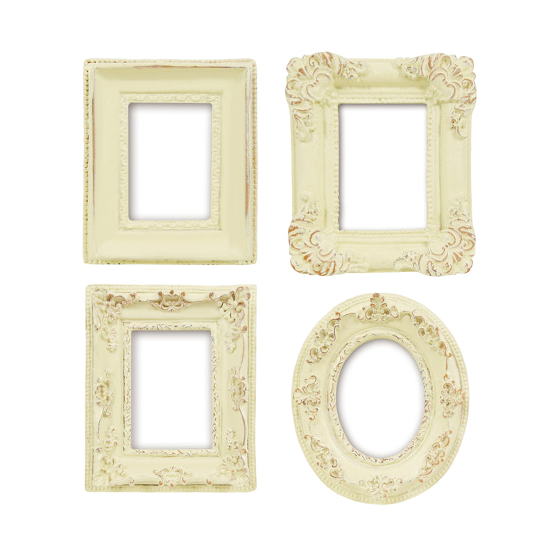 Vintage Ornate Frame Set of 4, 1.5x2 Inches Opening, Open Back Resin Frame for DIY Crafts, Fridge Magnets, Wall Decor, Baroque Style Decorative Frames