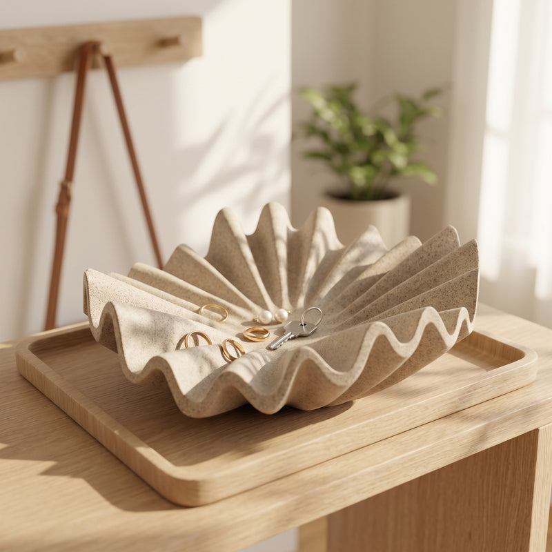 Catchall Bowls for Bookshelf Coffee Table Entryway Console, 10 Inch Ruffled Wavy Decorative Bowl