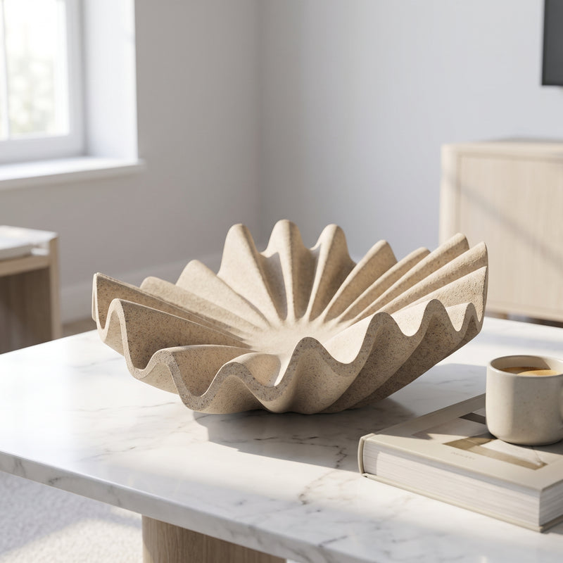Catchall Bowls for Bookshelf Coffee Table Entryway Console, 10 Inch Ruffled Wavy Decorative Bowl
