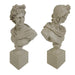 Stone Apollo busts on square plinths against a white background.