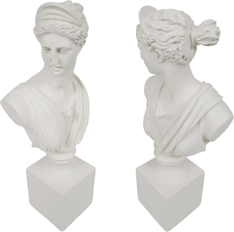 The Diana of Versailles Sculptural Bust, Greek Artemis Sculpture, Goddess of The Hunt Statuette, 13.5 x 6 x 3.25 inches