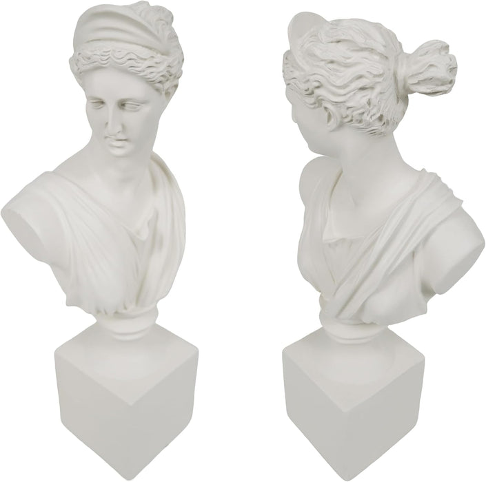 The Diana of Versailles Sculptural Bust, Greek Artemis Sculpture, Goddess of The Hunt Statuette, 13.5 x 6 x 3.25 inches