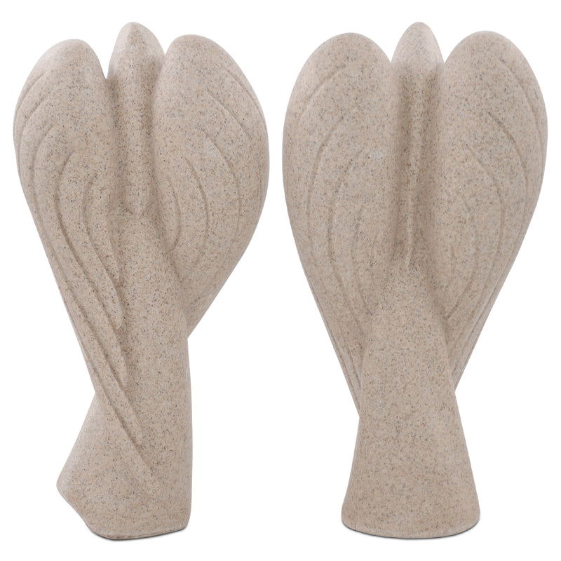 Pair of beige sandstone-look figurines on a white background