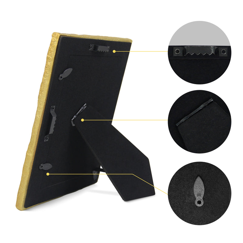 4x6 Gold Picture Frame, Modern Minimalist Photo Frames for Tabletop and Wall Mount, Hand-Painted Carved Border with Chiseled Texture