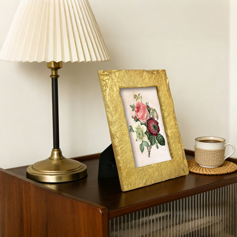 4x6 Gold Picture Frame, Modern Minimalist Photo Frames for Tabletop and Wall Mount, Hand-Painted Carved Border with Chiseled Texture