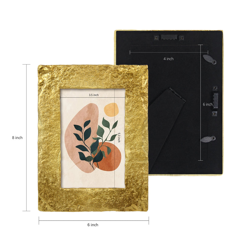 4x6 Gold Picture Frame, Modern Minimalist Photo Frames for Tabletop and Wall Mount, Hand-Painted Carved Border with Chiseled Texture