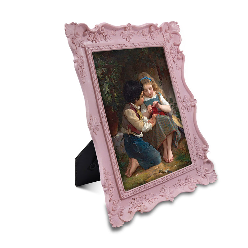 4x6 / 5x7 Victorian pink ornate vintage picture frame with antique floral detail for wall and tabletop display