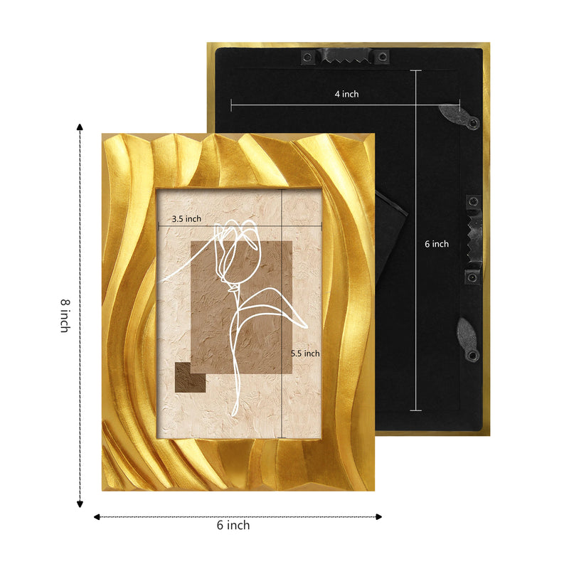 Gold Picture Frame 4x6, Modern Minimalist Photo Frames Tabletop or Wall for Home Décor Gifts, Hand Carved Wave Pattern Frame with 3D Textured Design