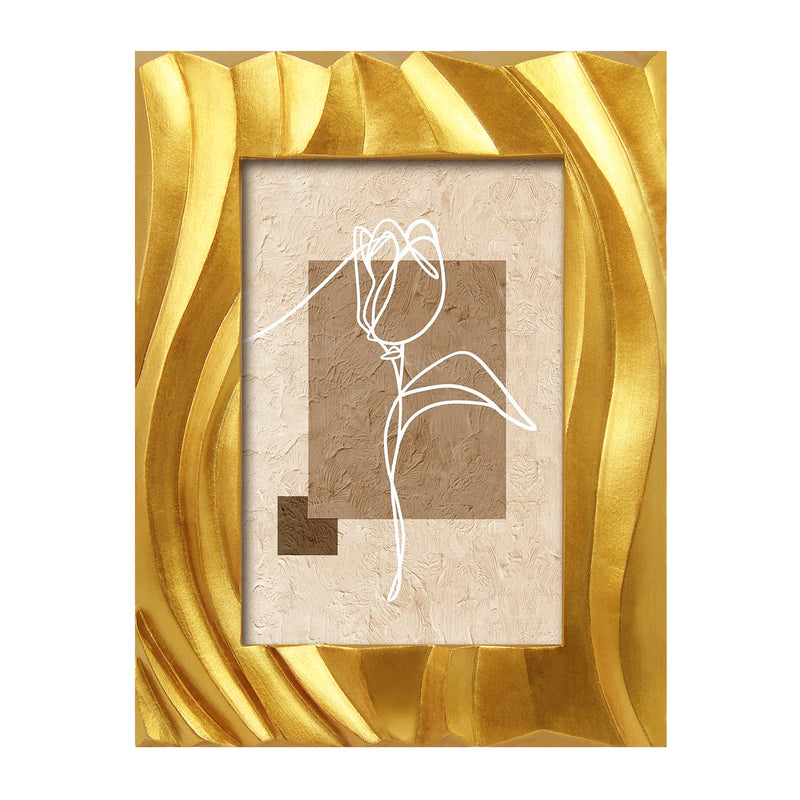 Gold Picture Frame 4x6, Modern Minimalist Photo Frames Tabletop or Wall for Home Décor Gifts, Hand Carved Wave Pattern Frame with 3D Textured Design