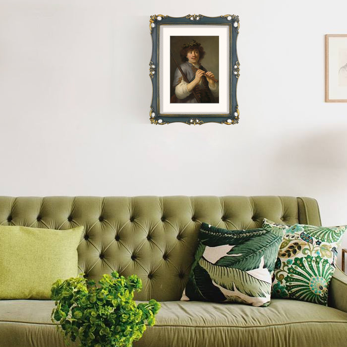 An 11x14-inch picture frame with a mat for an 8x10-inch photo, featuring sculpted edges and decorative accents in a hand-painted antique style finish.