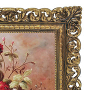 Gold 4x6 / 5x7 vintage picture frame with scalloped border and floral design for wall and tabletop display, hand-painted