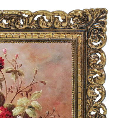 Gold 4x6 / 5x7 vintage picture frame with scalloped border and floral design for wall and tabletop display, hand-painted