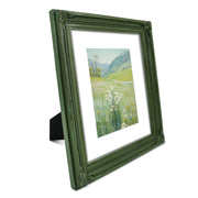 Green vintage 8x10 picture frame matted for 5x7 image, floral beaded border for wall and tabletop display