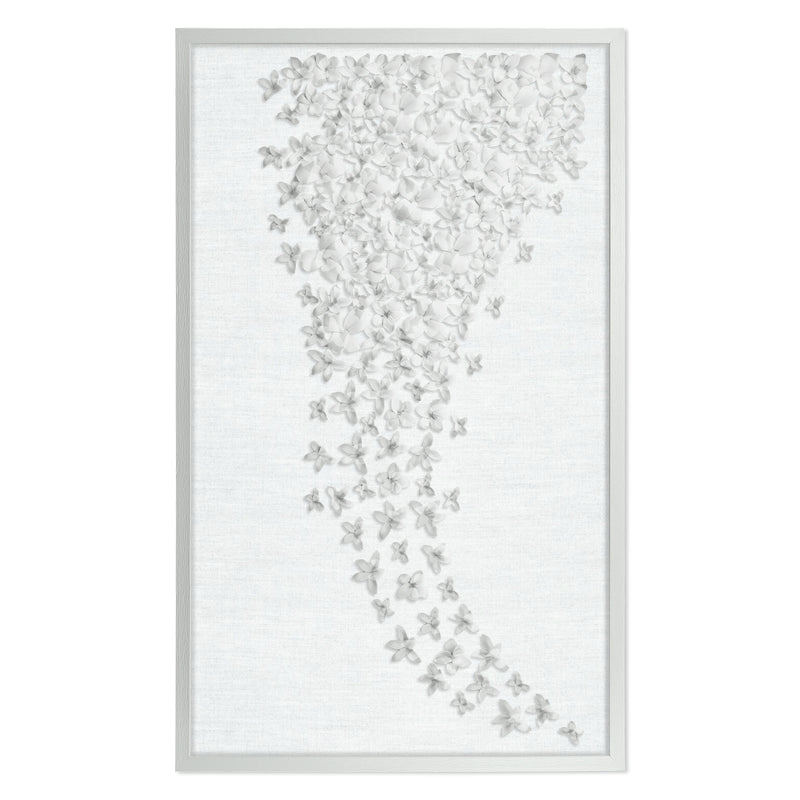 Framed Wall Decor 3D White Flower on Linen Backing w/ Glass Cover Contemporary Wall Art