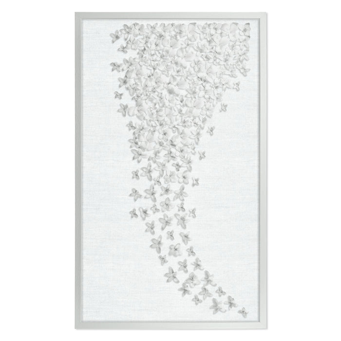 Framed Wall Decor 3D White Flower on Linen Backing w/ Glass Cover Contemporary Wall Art