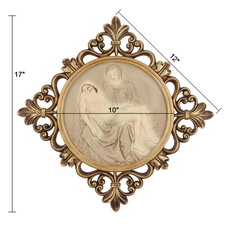 La Pietà Picture for Living Room Hallway Wall Decor, 17 Inches Tall Wall Art Sculpture, Bas-relief Wall Hanging Plaque