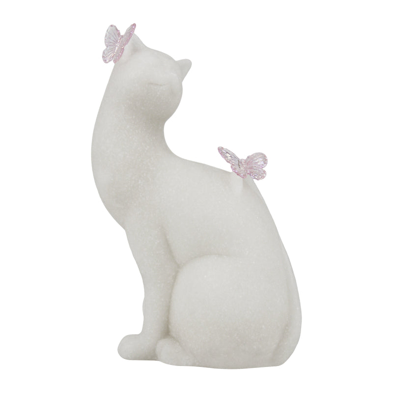 White Cat Figurine with Butterfly Decor, 6.5 Inch Tall, Home Living Room Floating Shelf Coffee Table Decorations