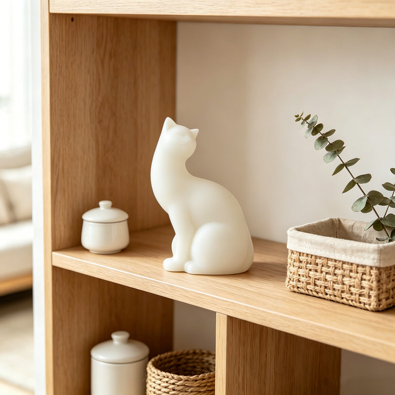 White Cat Figurine with Butterfly Decor, 6.5 Inch Tall, Home Living Room Floating Shelf Coffee Table Decorations