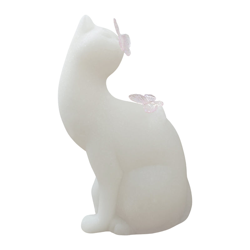 White Cat Figurine with Butterfly Decor, 6.5 Inch Tall, Home Living Room Floating Shelf Coffee Table Decorations