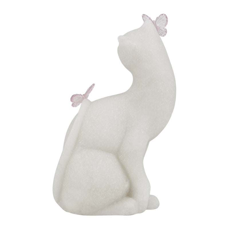 White Cat Figurine with Butterfly Decor, 6.5 Inch Tall, Home Living Room Floating Shelf Coffee Table Decorations