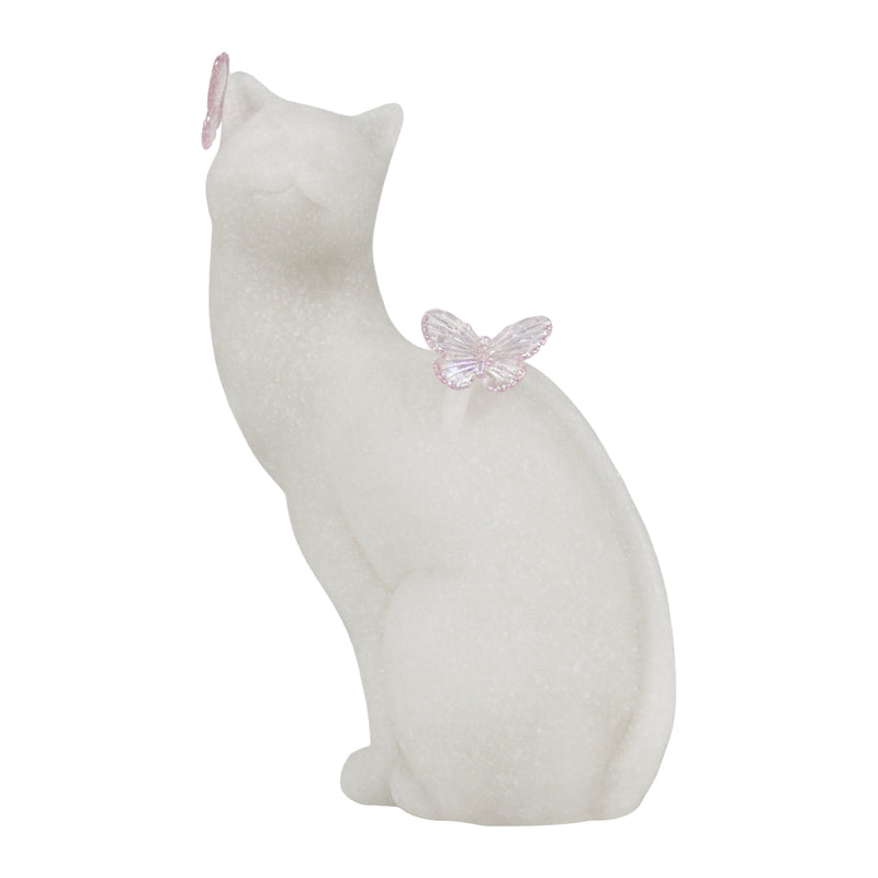 White Cat Figurine with Butterfly Decor, 6.5 Inch Tall, Home Living Room Floating Shelf Coffee Table Decorations