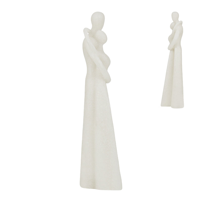 White Speckled Embracing Couple Statue, 11'' Modern Abstract Coffee Table or Entryway Console Decor