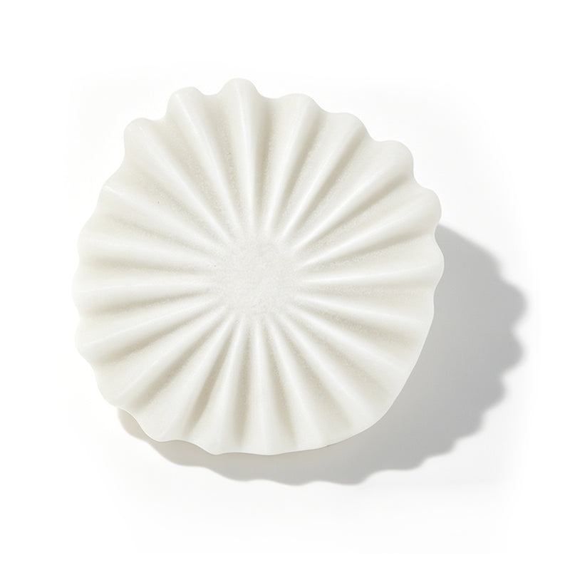 White Marble Style Decorative Bowl, Modern Ruffled Wavy Design Centerpiece for Coffee Table, Dining Room, Entryway, and Home Decor