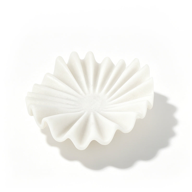 White Marble Style Decorative Bowl, Modern Ruffled Wavy Design Centerpiece for Coffee Table, Dining Room, Entryway, and Home Decor