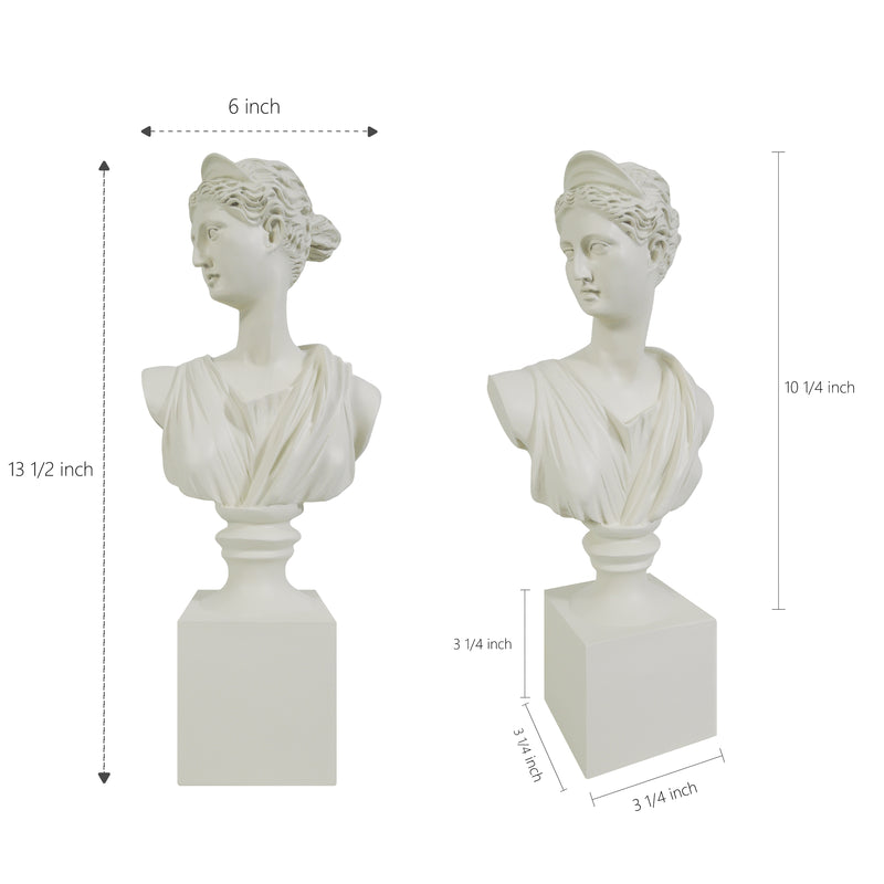 The Diana of Versailles Sculptural Bust, Greek Artemis Sculpture, Goddess of The Hunt Statuette, 13.5 x 6 x 3.25 inches