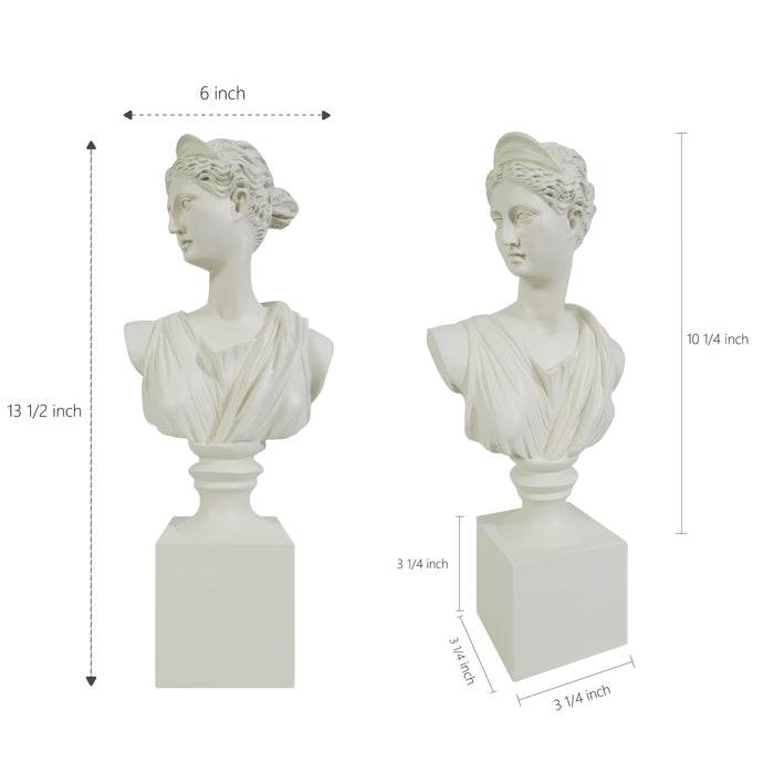 The Diana of Versailles Sculptural Bust, Greek Artemis Sculpture, Goddess of The Hunt Statuette, 13.5 x 6 x 3.25 inches