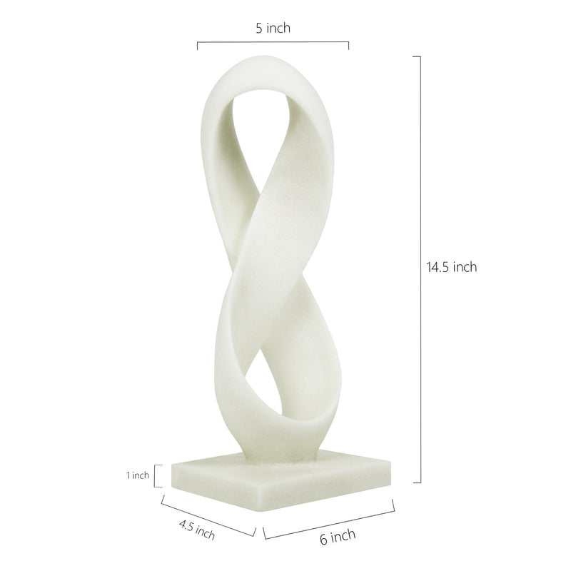 Modern Abstract Statue, 14.5'' Tall White Minimalist Infinity Loop Design Tabletop Mantel Shelf Decor, Hand-Painted Resin Sculpture for Home or Office