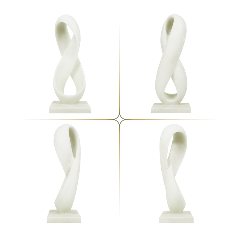 Modern Abstract Statue, 14.5'' Tall White Minimalist Infinity Loop Design Tabletop Mantel Shelf Decor, Hand-Painted Resin Sculpture for Home or Office