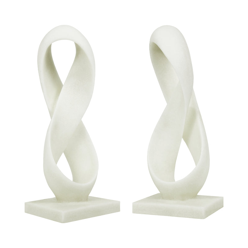 Modern Abstract Statue, 14.5'' Tall White Minimalist Infinity Loop Design Tabletop Mantel Shelf Decor, Hand-Painted Resin Sculpture for Home or Office