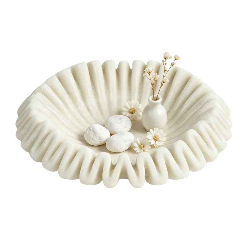Fluted Scalloped Decorative Bowl, 10" Diameter × 3" Tall Catch-all Bowl, Coffee Table Entryway Bookshelf Decor