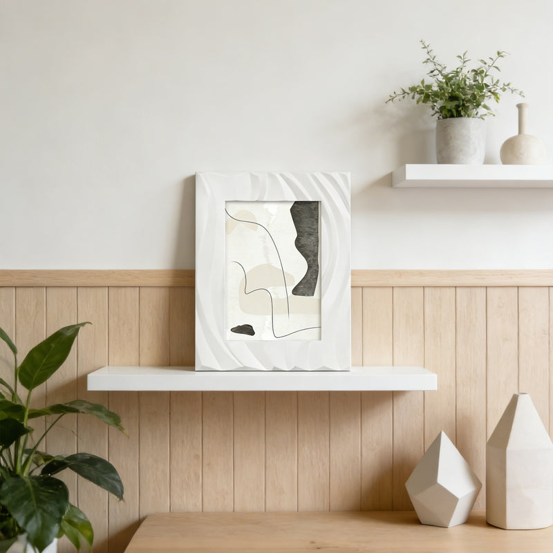 White Picture Frame 4x6, Modern Minimalist Photo Frames Tabletop or Wall for Home Décor Gifts, Hand Carved Wave Pattern Frame with 3D Textured Design