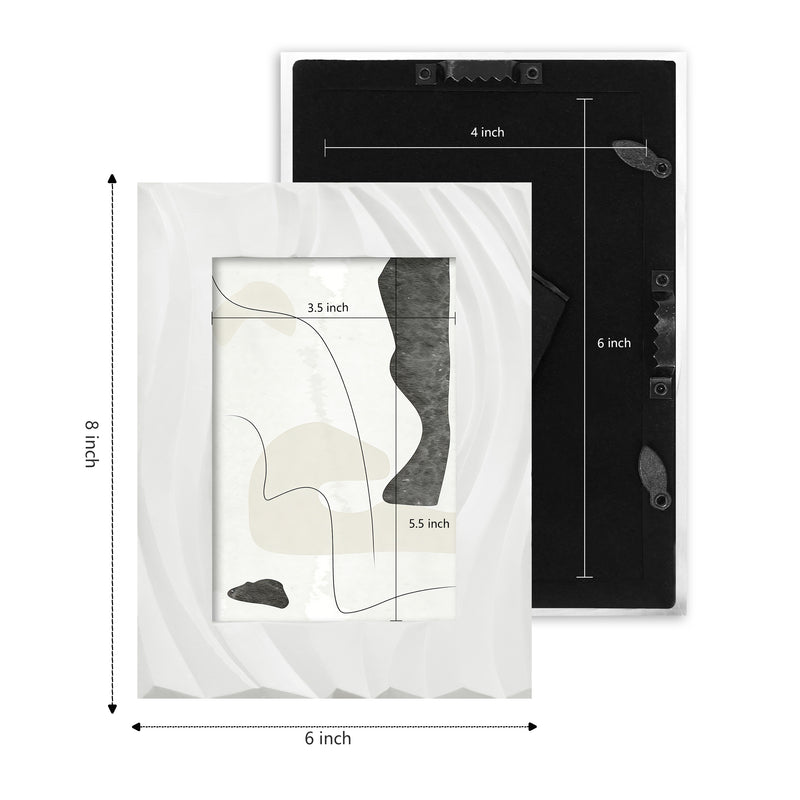 White Picture Frame 4x6, Modern Minimalist Photo Frames Tabletop or Wall for Home Décor Gifts, Hand Carved Wave Pattern Frame with 3D Textured Design