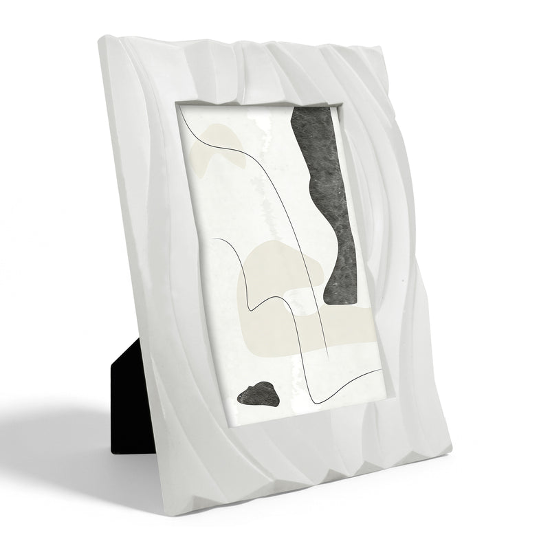 White Picture Frame 4x6, Modern Minimalist Photo Frames Tabletop or Wall for Home Décor Gifts, Hand Carved Wave Pattern Frame with 3D Textured Design